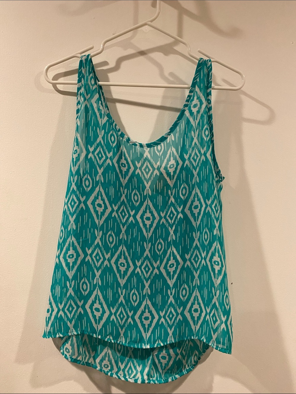 Coveted Clothing Teal and White Geometric Tank Camisole